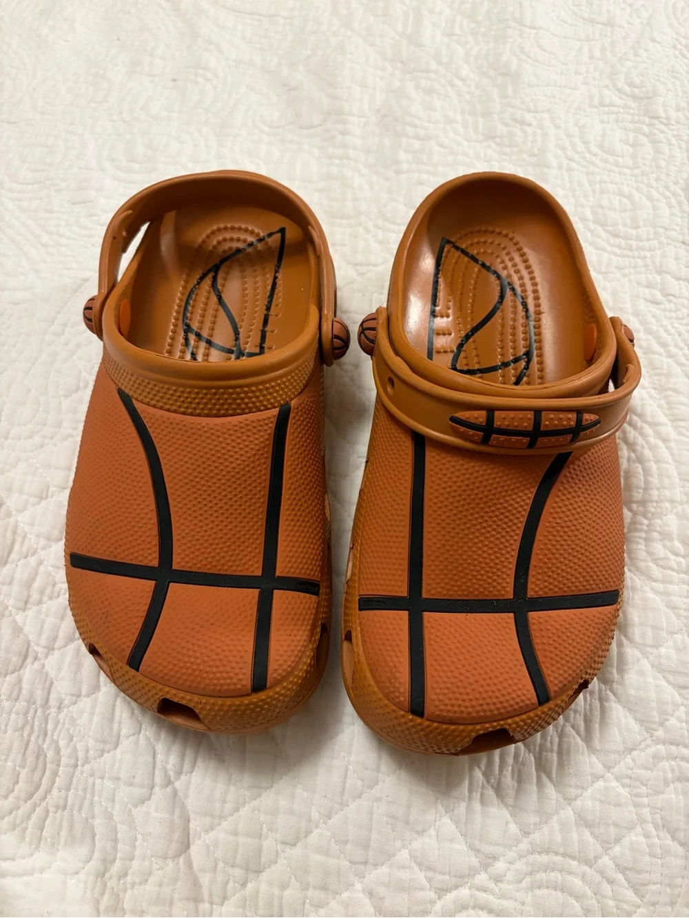 CROCS Kids Orange Basketball Print Clogs with Black Detail